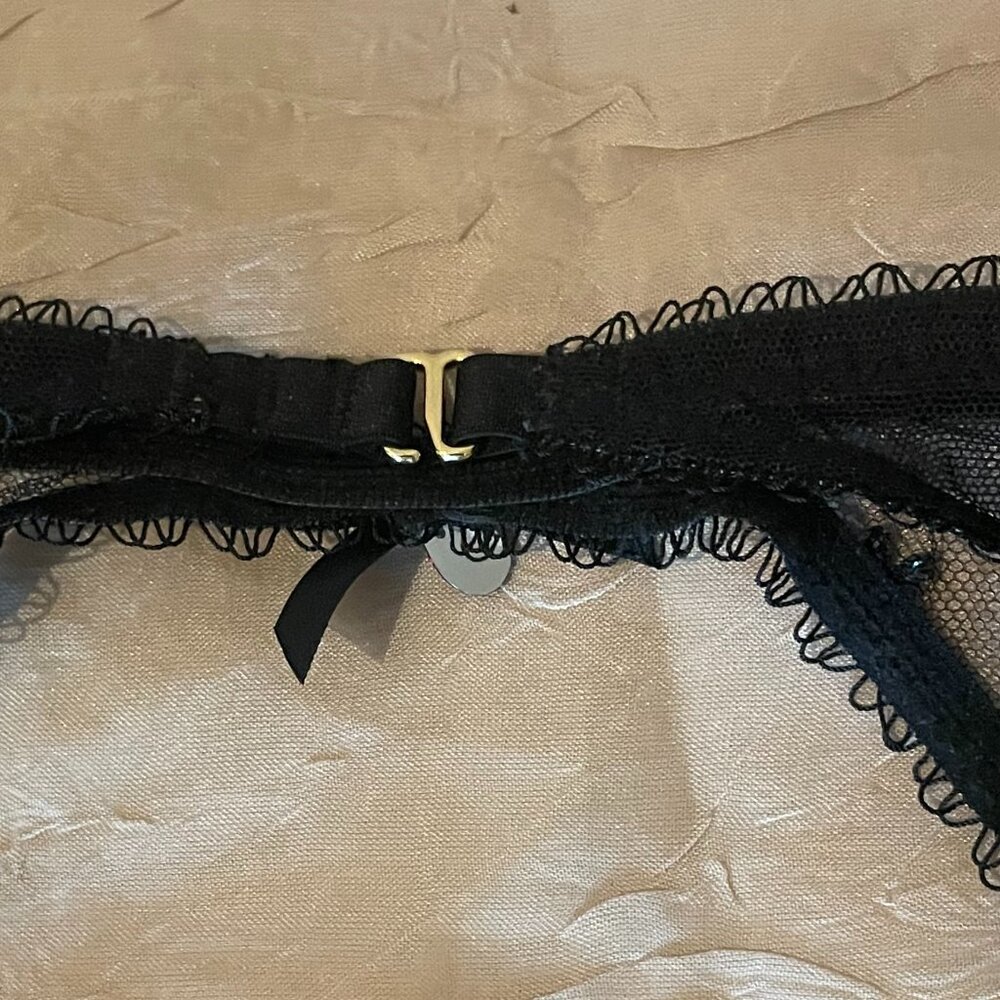 Victoria's Secret Embroidered Black Garter Belt with Purple & Pink Accents - Picture 7 of 10